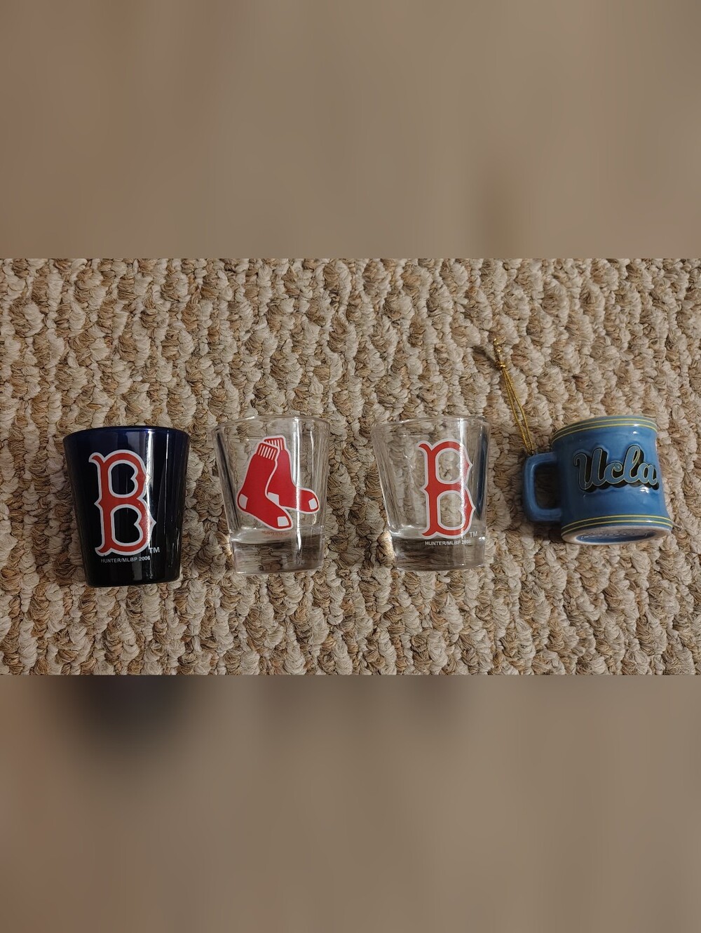Set of Boston Red Sox Shot Glasses + UCLA Blue Mug